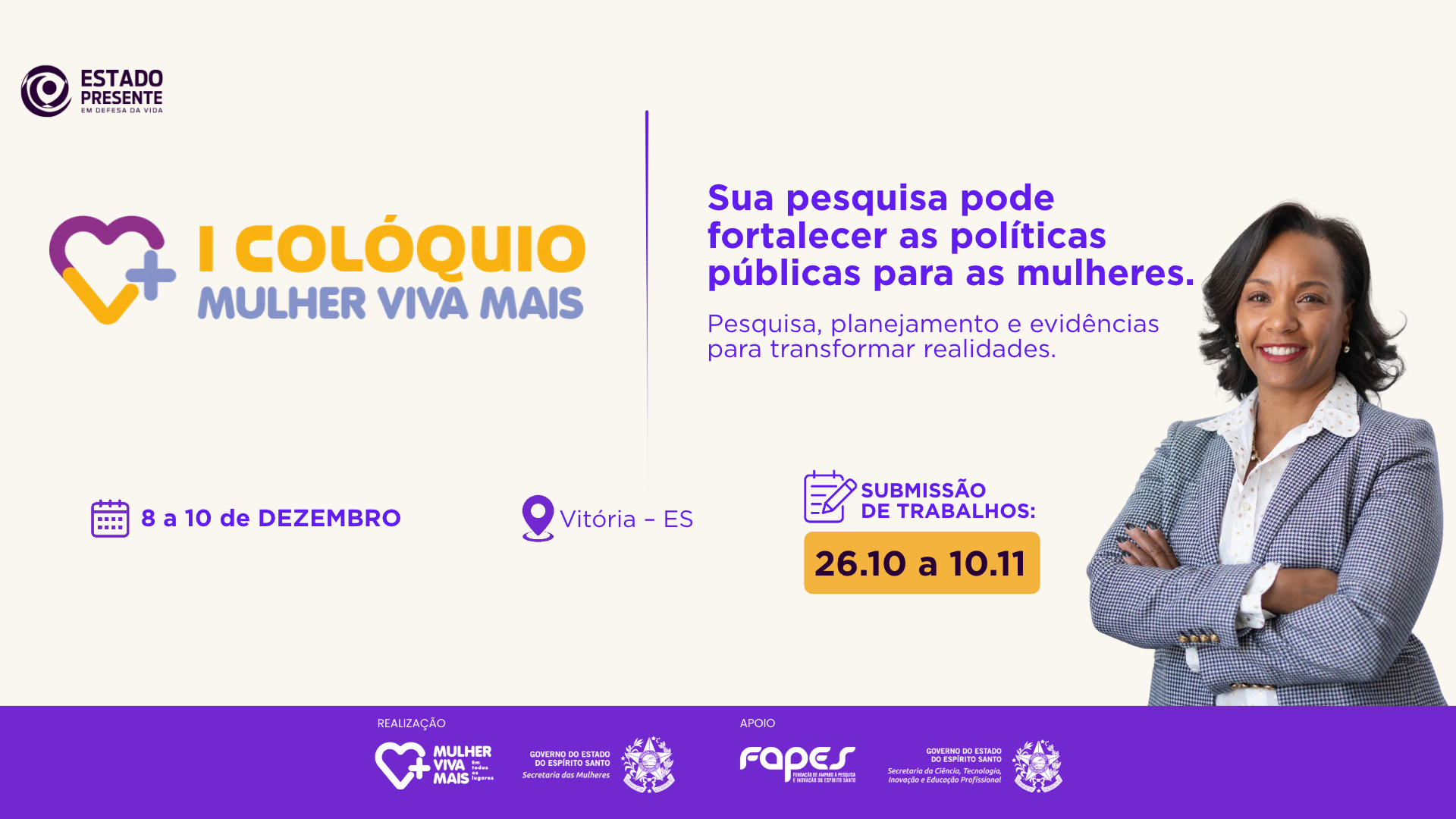 Governo do ES abre inscrições de trabalhos para o I Colóquio Mulher Viva+